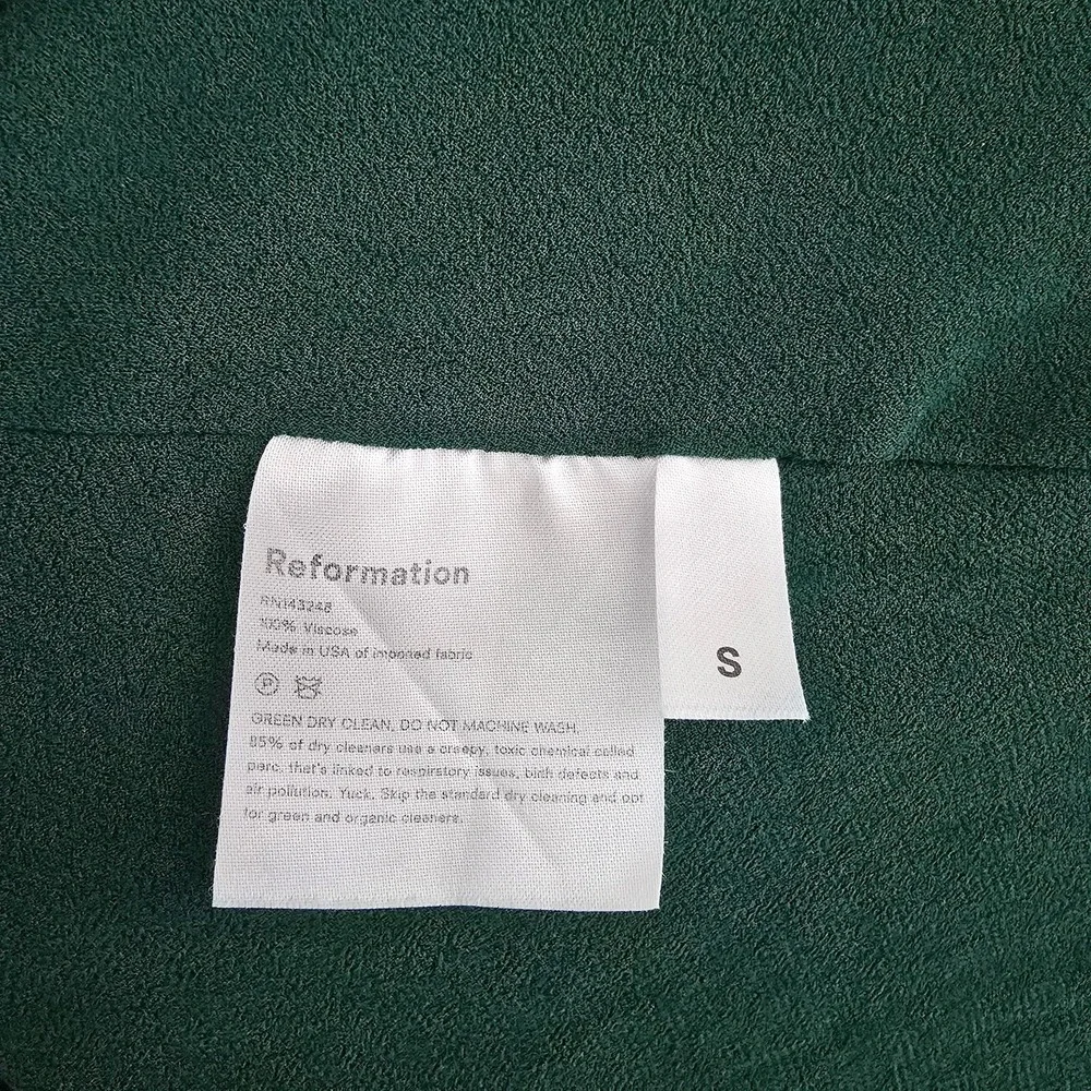 Reformation Dress Womens Small Green Wrap Midi 3/4 Sleeve‎ Tie Waist Dot Print - Picture 5 of 11